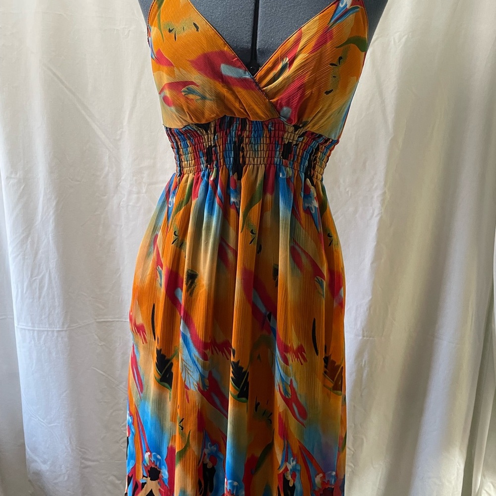 She's Cool Strapless Dress in Orange and Blue
